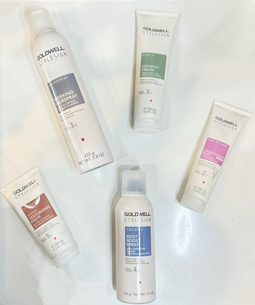 Goldwell hair treatment products arranged on a white surface